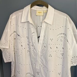 Anthropologie Maeve White Eyelet Short-Sleeve Blouse